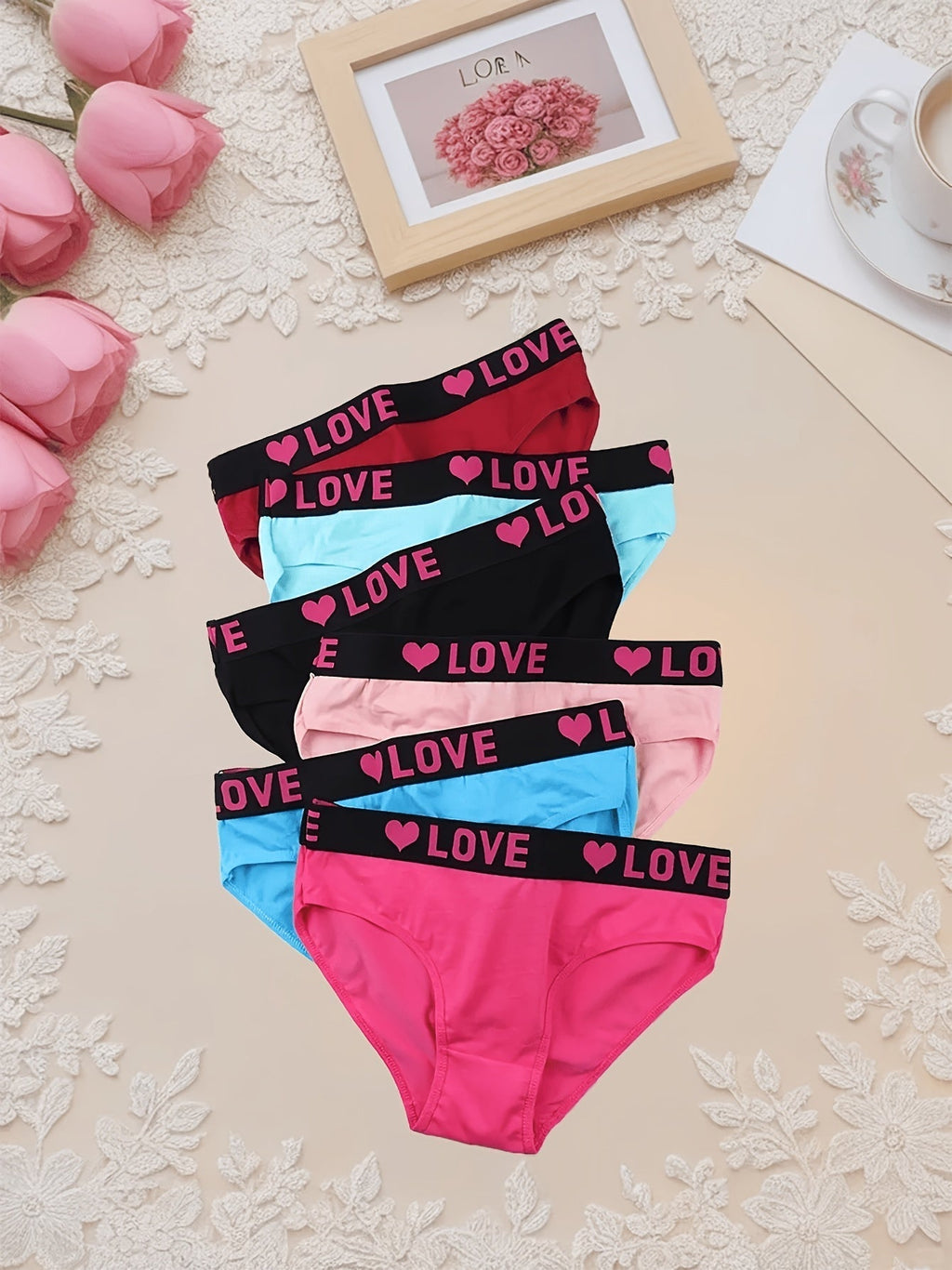 10-Pack Women's Cotton Panties Heart Print Breathable Soft Briefs Wide Waistband S-5XL Plus Size Ladies Underwear