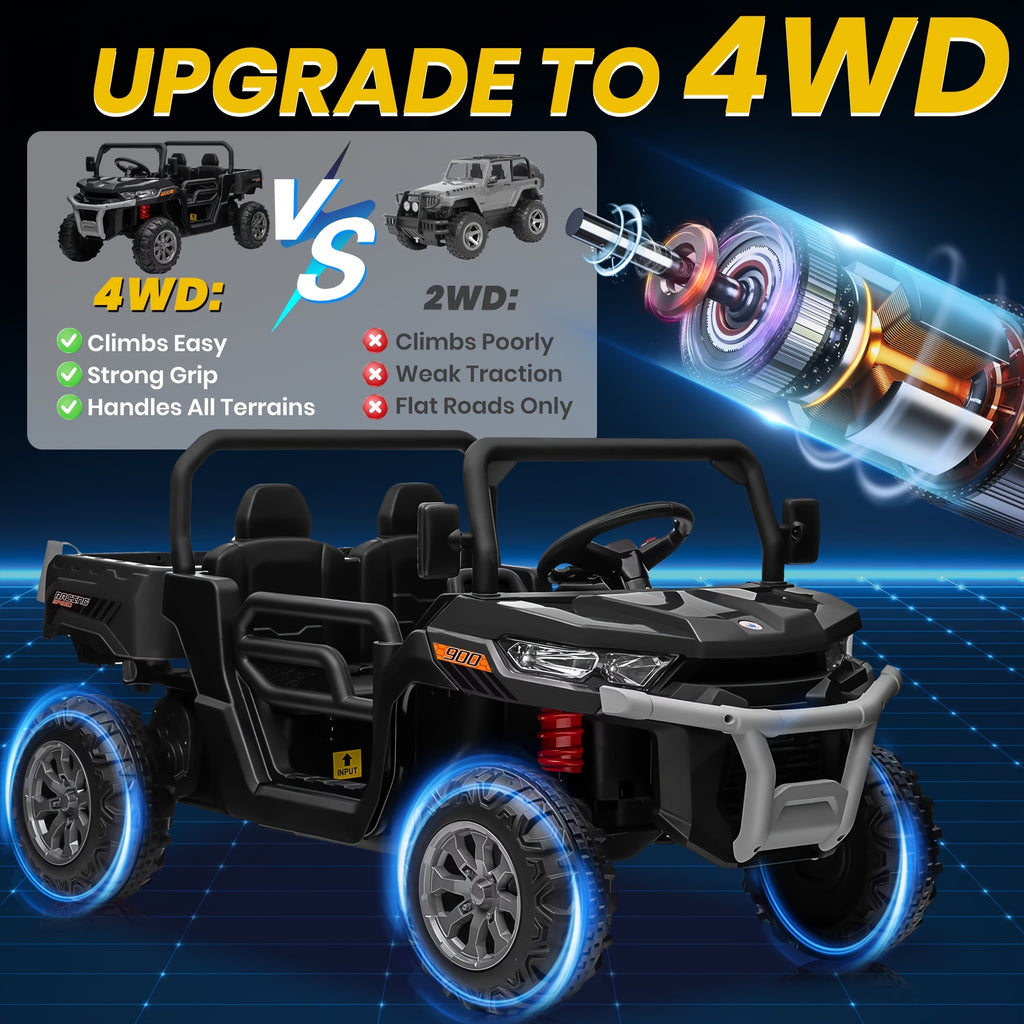 24V Kids Ride-On Dump Truck with Motorized Lifting Bed, Detachable Trailer & Bluetooth Music – Electric Quad Vehicle for Boys & Girls Ages 3-8, Forward/Reverse, Wear-Resistant Wheels