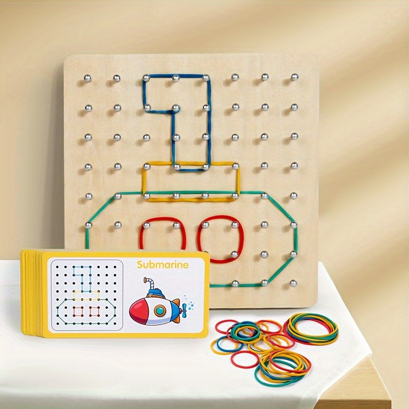 Wooden Geometric Pegboard Puzzle Toy for Kids – Shape Sorting Jigsaw Peg Board Game, Montessori Educational STEM Toy, Fine Motor Skills Learning Activity, Holiday Birthday Gift for Toddlers Ages 2 3 4 5+