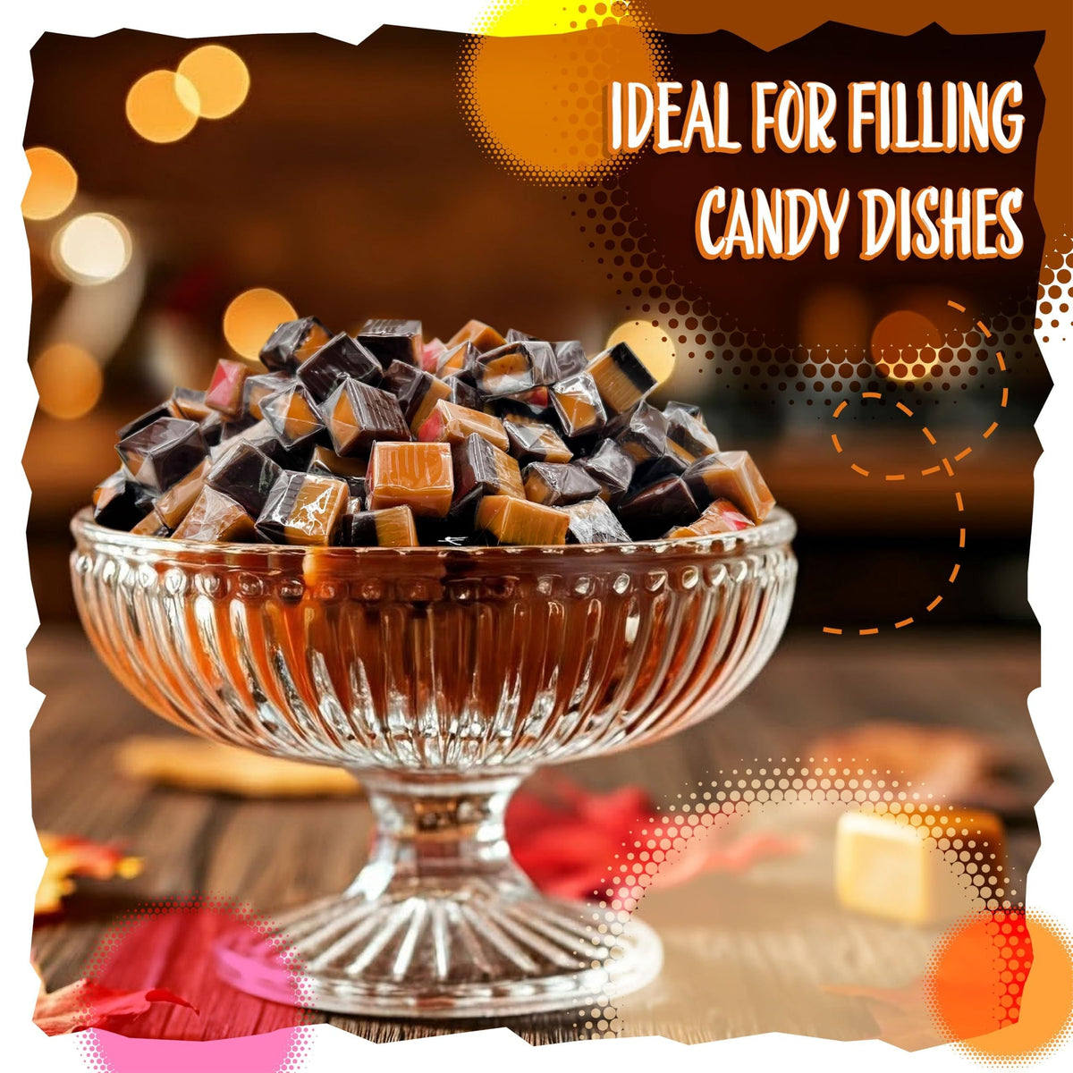 Caramel Cubes Filled Candy 3 Pound Bulk Bag – ~220 Individually Wrapped Assorted Flavors Strawberry, Chocolate, Orange, Vanilla & Mint, Perfect for Candy Dishes, Gifting & Baking