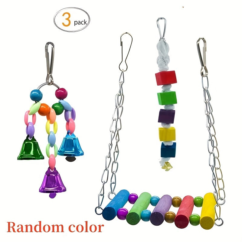 Bird Toy Set Swing Climbing Ladder Stairs Colorful Bells for Small Medium Parrots Cockatiels Budgies Parakeets – Educational Chew Boredom Relief Toys Random Colors 3/5/7/10pcs