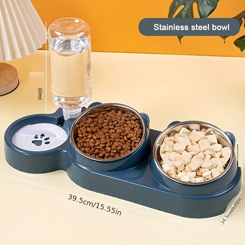 Tilted Anti-Slip Pet Feeder and Waterer Bowl Set - Ergonomic Tilt Design for Cats & Dogs, No Battery Required, Promotes Healthy Eating Posture, Easy-Clean Feeding & Drinking Station for Indoor Pets